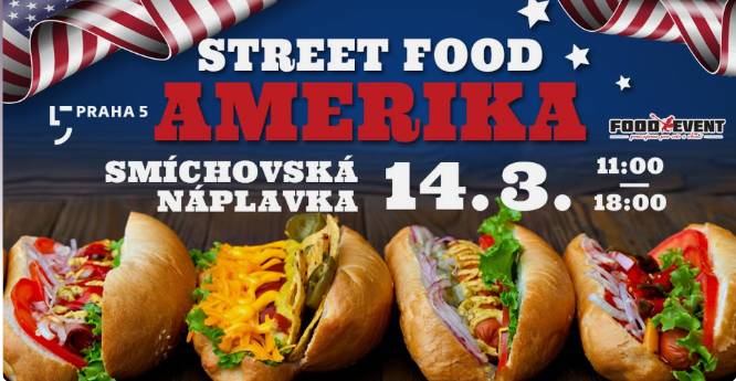 Připravte se na pořádnou americkou jízdu!  Smíchovská náplavka se v sobotu 14. března od 11 do 18 hodin promění v USA street food zónu, kde si dáte všechno, co máte spojené s Amerikou.   Nabídne: Burgery, co tečou po bradě Hot dogy, corndogy & trhané maso Tacos, empanadas & argentinské speciality Pikantní křídla, co vás dostanou do kolen A sladký americký “final round”: churros •  bubble waffle •  rolovaná zmrzlina   Vstup je zdarma.