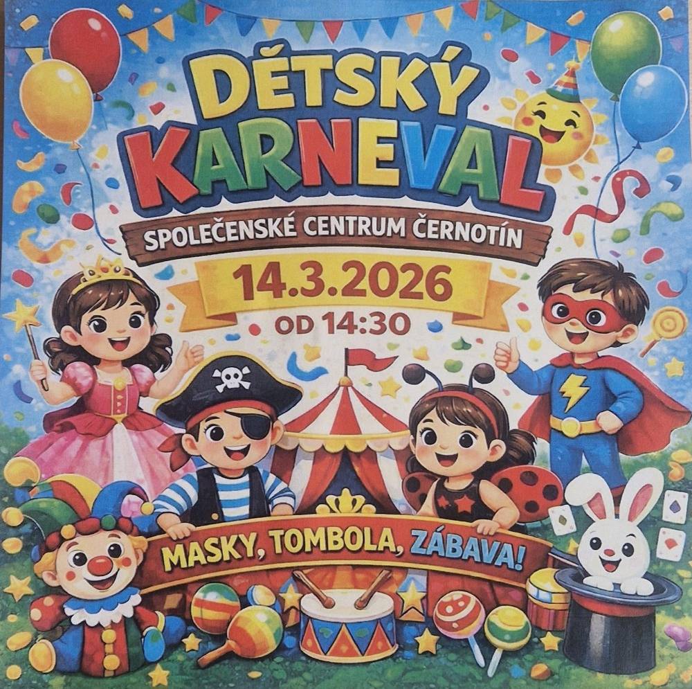 Maškarní karneval - sobota 14. března od 14:30.