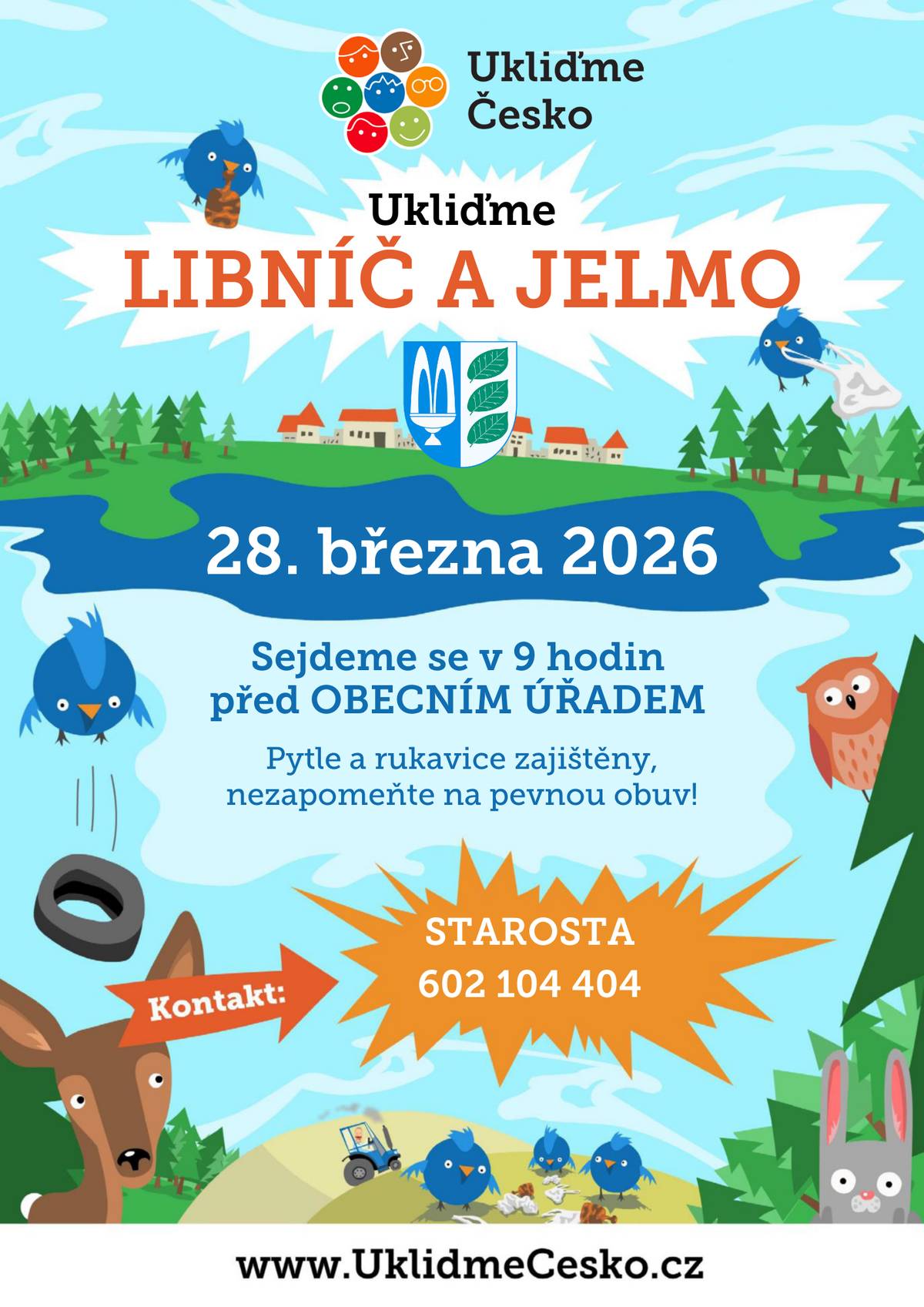 🌿 Pojďme společně uklidit naše obce! Přidejte se k dobrovolnické akci Ukliďme Česko a pomozte dát našemu okolí zase pořádek. Stačí dobrá nálada, pevná obuv chuť udělat něco užitečného pro místo, kde žijeme. Každá ruka se hodí – vezměte rodinu, přátele nebo sousedy a přijďte přiložit ruku k dílu. Společně dokážeme uklidit víc, než si myslíme. Těšíme se na vás! 💚