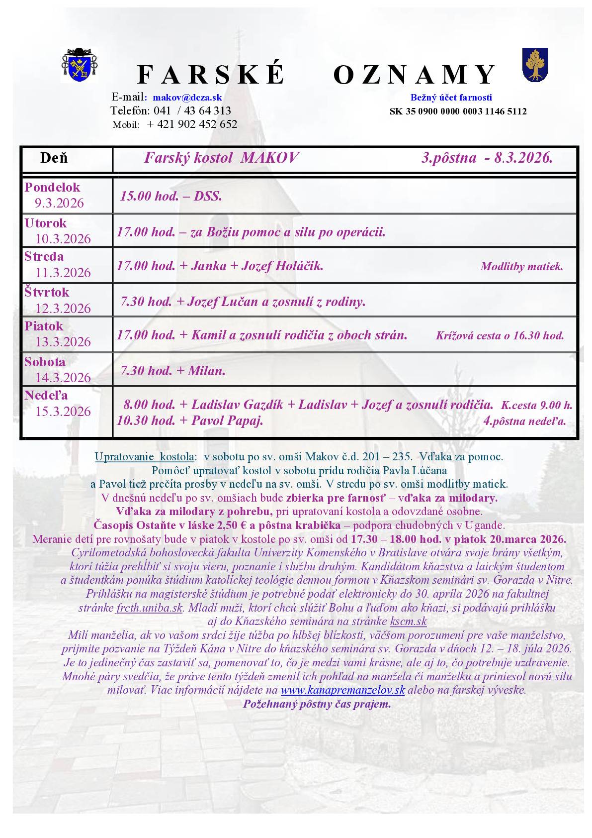 Farské oznamy od 09.03.2026 do 15.03.2026