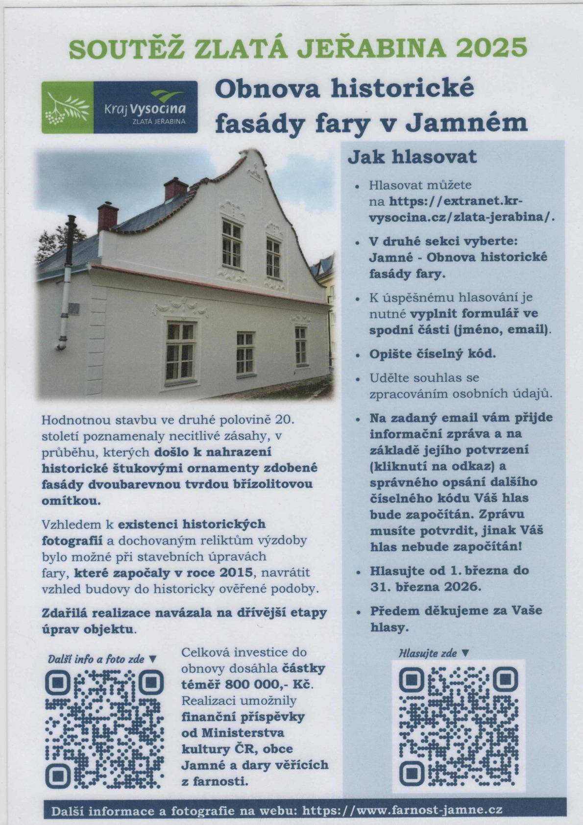 Obnova historické fasády fary v Jamném