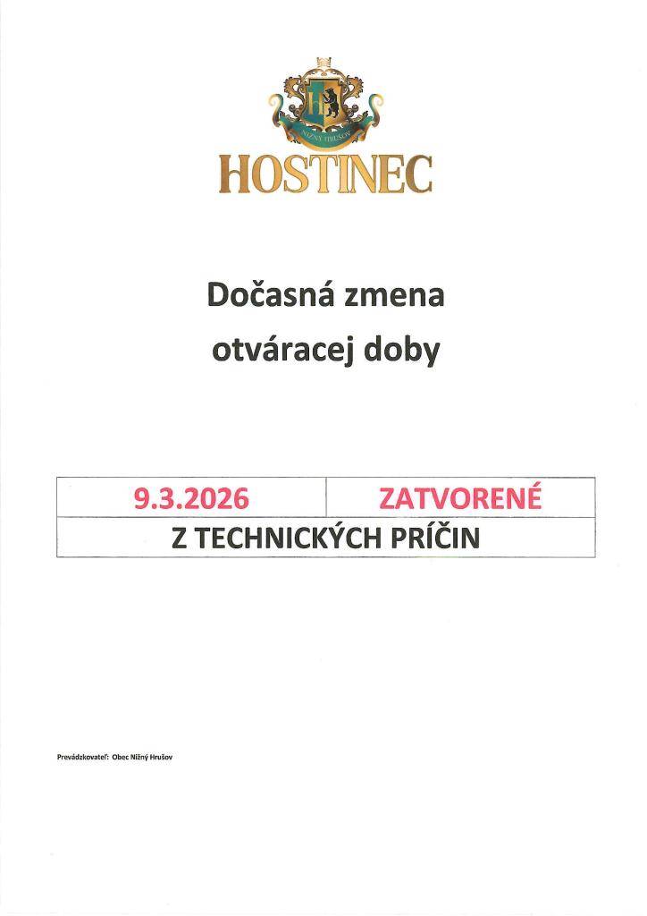 Hostinec bude zatvorený. Viac info tu.
