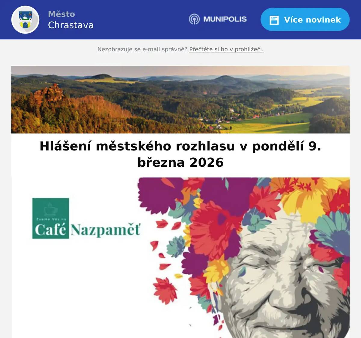 Zveme Vás na dnešní VEČER SE STAROSTOU  na téma Bude výstavba nového domova důchodců? Setkání se koná dnes od 16:00 hod. ve velké zasedací mistnosti budovy radnice. Byl nalezen klíč a zelená sportovní bunda. Více informací na podatelně na tel. 482 363 812.