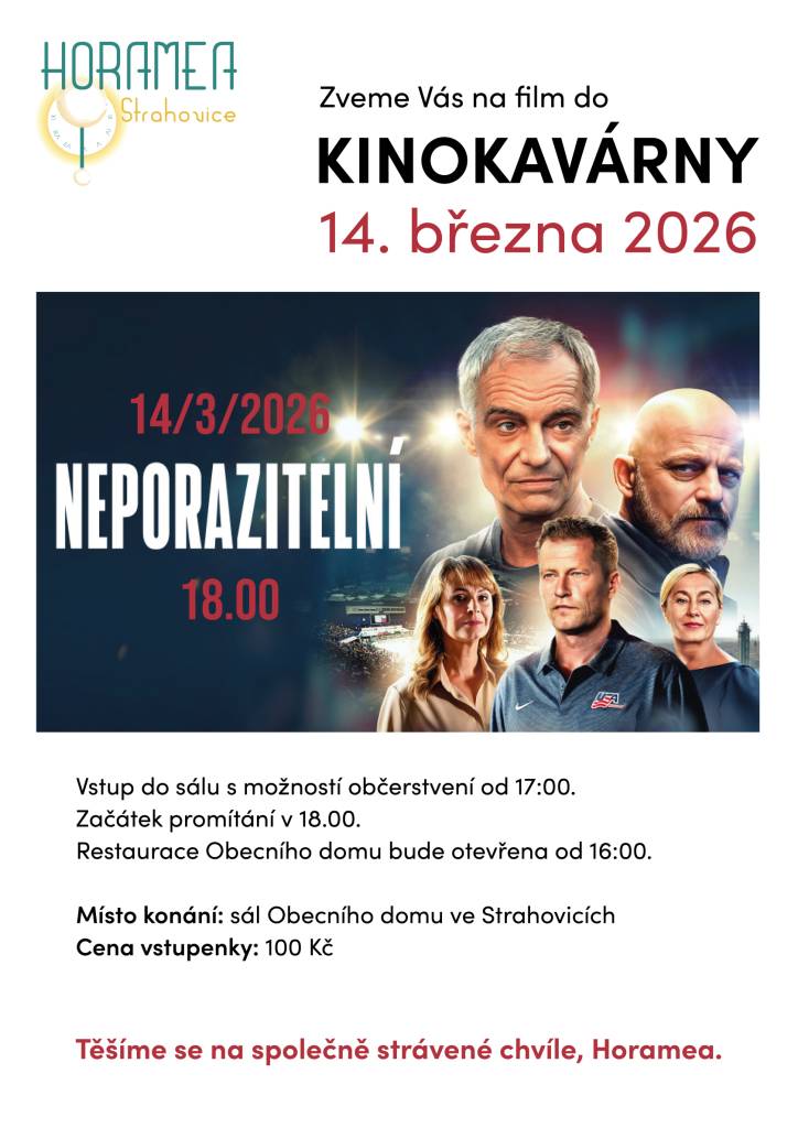 V sobotu 14.března 2026 od 18.00 hod. v sále Obecního domu ve Strahovicích se bude promítat film s názvem "Neporazitelní".
