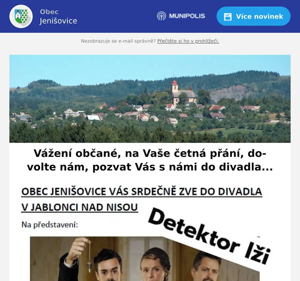 Vstupenky můžete objednávat na e-mailu novotna@jenisovice.cz příp. na tel. 483 393 160 (v době úředních hodin úřadu). Neváhejte rezervovat svá místa včas. Cena vstupnek je pro všechny shodná - 570,- Kč. Lístky přidělujeme dle pořadí příchozích e-mailů či volajících. 