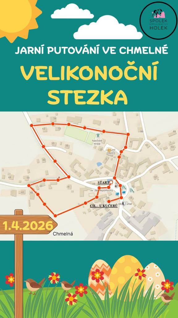 Vydejte se s dětmi na jarní procházku plnou velikonočních úkolů. Od 1. do 12. dubna 2026 na vás na trase ve Chmelné čekají zábavná stanoviště pro děti a na konci také malá odměna.
