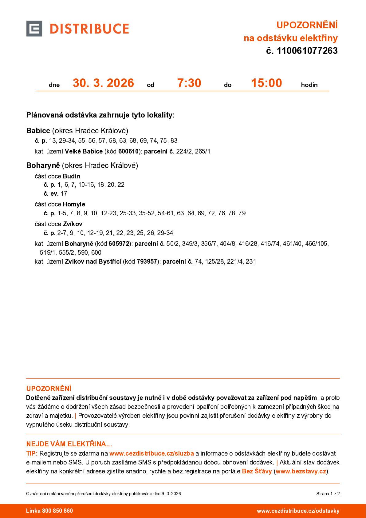 Plánovaná odstávka bude v pondělí 30.3. od 7:30 do 15:00 hodin.