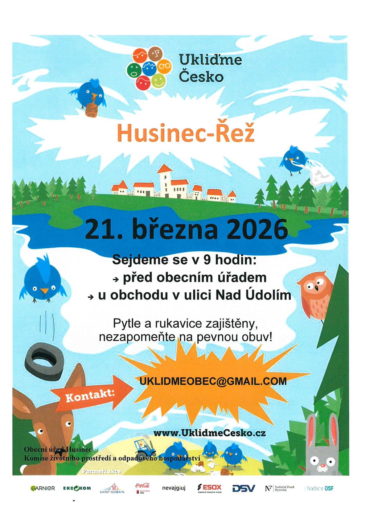 Pojďme 21.3.2026 udělat své okolí krásné a čisté. Více na plakátu a na webu obce Husinec. tým OÚ