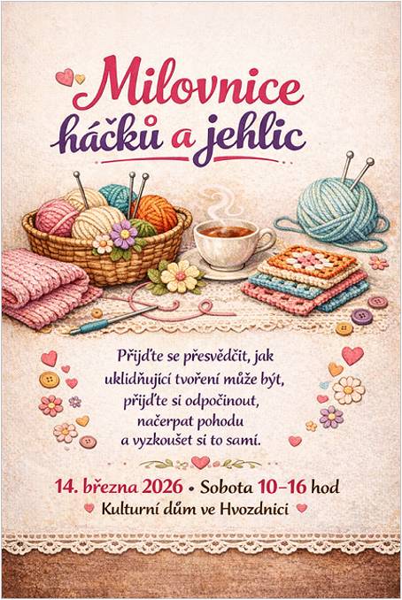 Milovnice háčků a jehlic 14.3.2026 10-6 hodinKulturní dům ve Hvozdnici