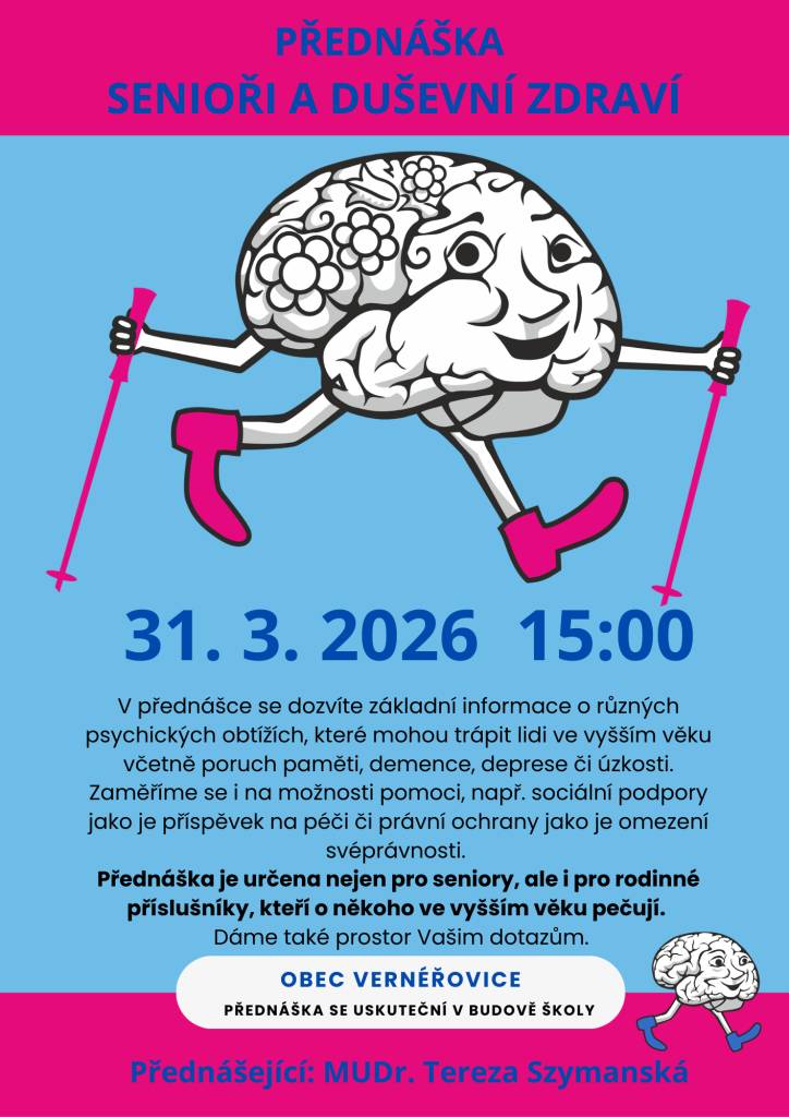 MUDr. Tereza Szymanská bude přednášet v úterý 31.března 2026 od 15 hodin v budově školy