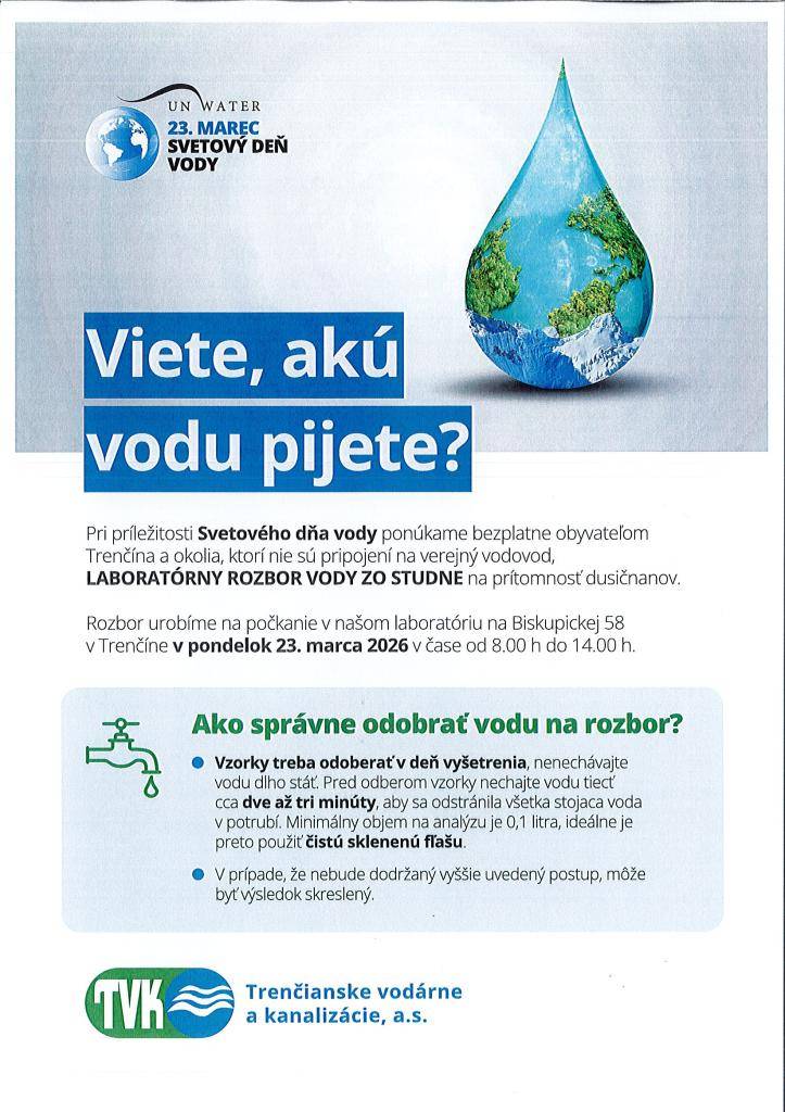 Svetový deň vody nám každoročne pripomína, že voda nie je samozrejmosťou. Aj keď je na Slovensku dostupnosť pitnej vody na vysokej úrovni, jej ochrana si vyžaduje spoluprácu odborníkov, samospráv aj samotných obyvateľov. Zodpovedné hospodárenie s vodou predpokladá ochranu vodných zdrojov.