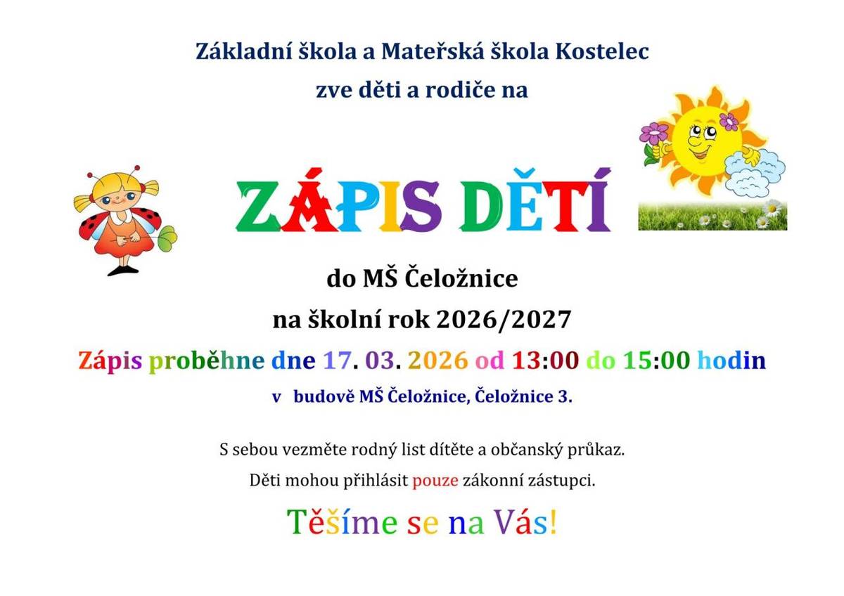 Informační plakátek k zápisu dětí do mateřské školy.