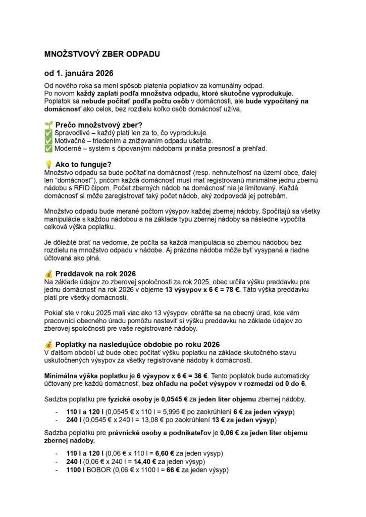 Množstvový zber odpadu od 1.1.2026