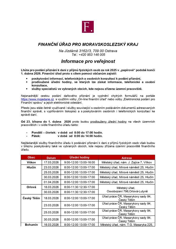 Informace finančního úřadu.