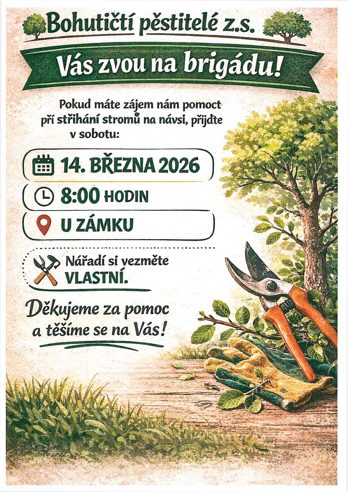 Bohutičtí pěstitelé Vás zvou na brigádu