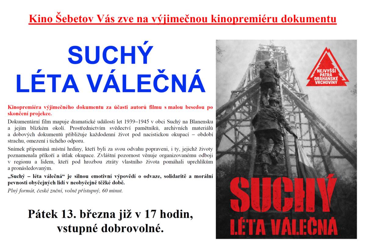 Kino Šebetov - dokument SUCHÝ - LÉTA VÁLEČNÁ  - 13. 3. 2026 17:00 - 18:30