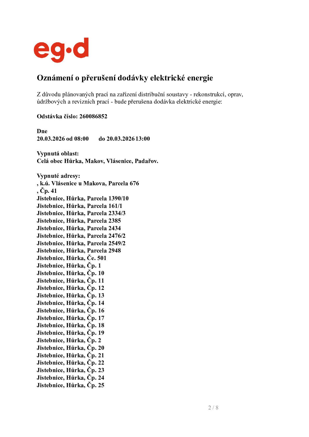 20. března 2026 - 8:00 až 13:00 hod.