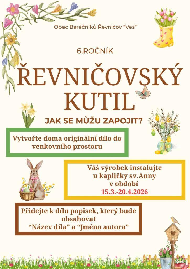 Obec Baráčníků Řevničov "Ves" Vás zve na 6. ročník Řevničovský kutil v období 15.3.-20.4.2026