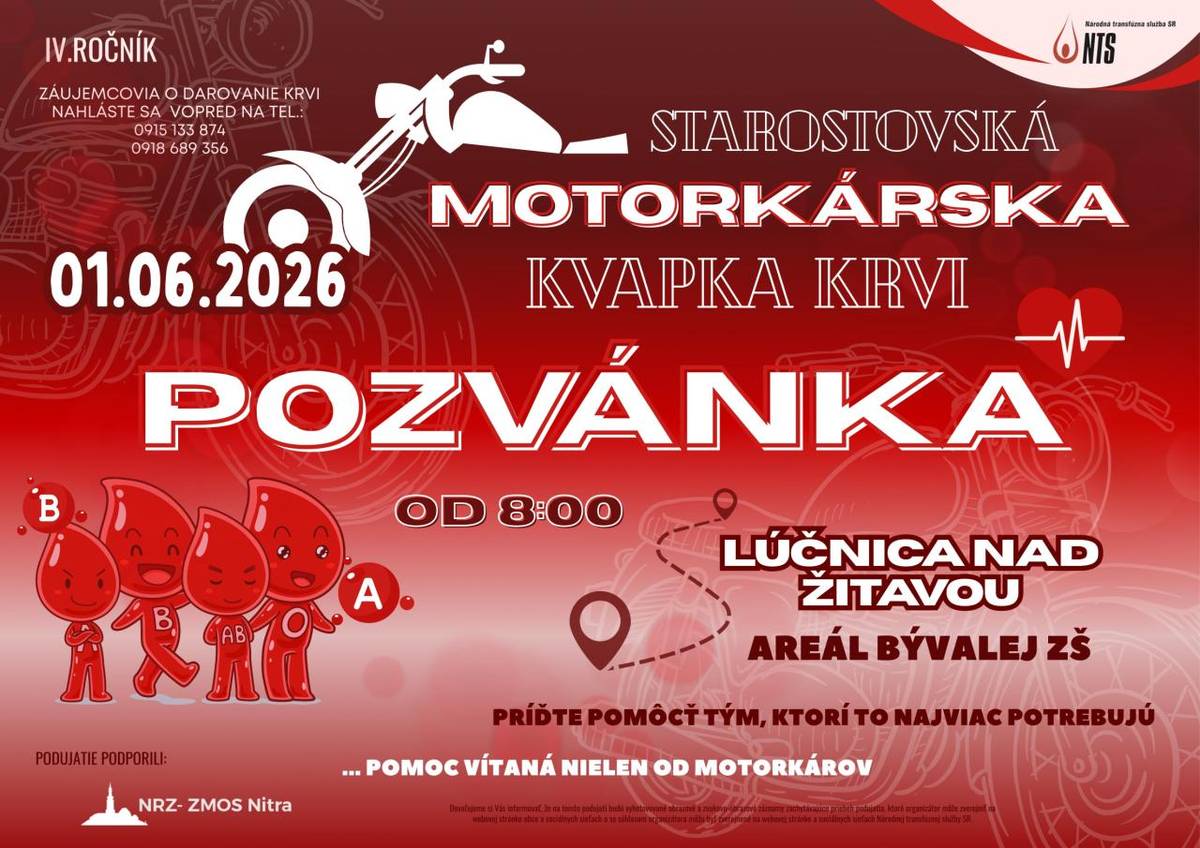 Pozvánka  Starostovská motorkárska kvapka krvi 01.06.2026