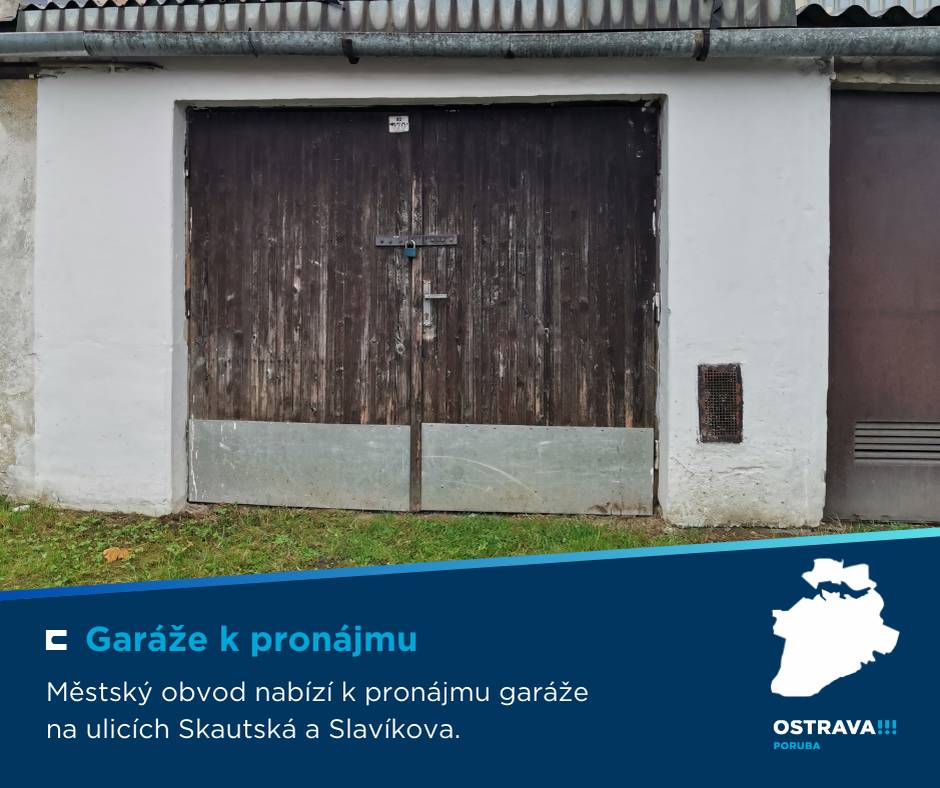 🚗 Městský obvod Poruba nabízí k pronájmu garáže na ulicích Skautská a Slavíkova. 📅 Nabídky lze podávat do 26. 3. 2026 do 9 hodin na podatelnu ÚMOb Poruba na ulici Klimkovická. ℹ️ Více informací - garáž na Skautské ulici (parc. č. 747) 👉 https://1url.cz/Bee6J - garáž na Skautské ulici (parc. č. 770) 👉 https://1url.cz/Dee6W - garáž na Skautské ulici (parc. č. 778) 👉 https://1url.cz/Qee6i - garáž na ulici Slavíkova 👉 https://1url.cz/Qee6o