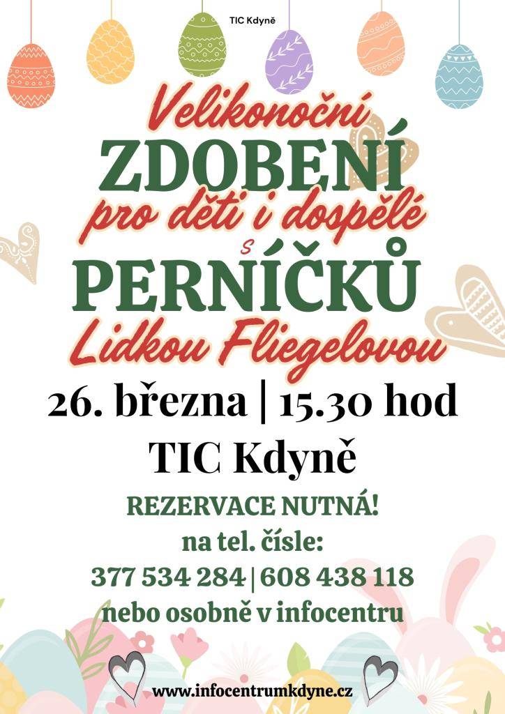 Zveme vás na tvořivý workshop ZDOBENÍ PERNÍČKŮ s Lidkou Fliegelovou 26.3.2026V v 15.30 u nás, v muzeu. REZERVACE NUTNÁ na tel. 377 534 285, nebo osobně v infocentru. Každý dostane balíček s upečenými perníčky, připravenou polevou a krabičkou na odnos domů.