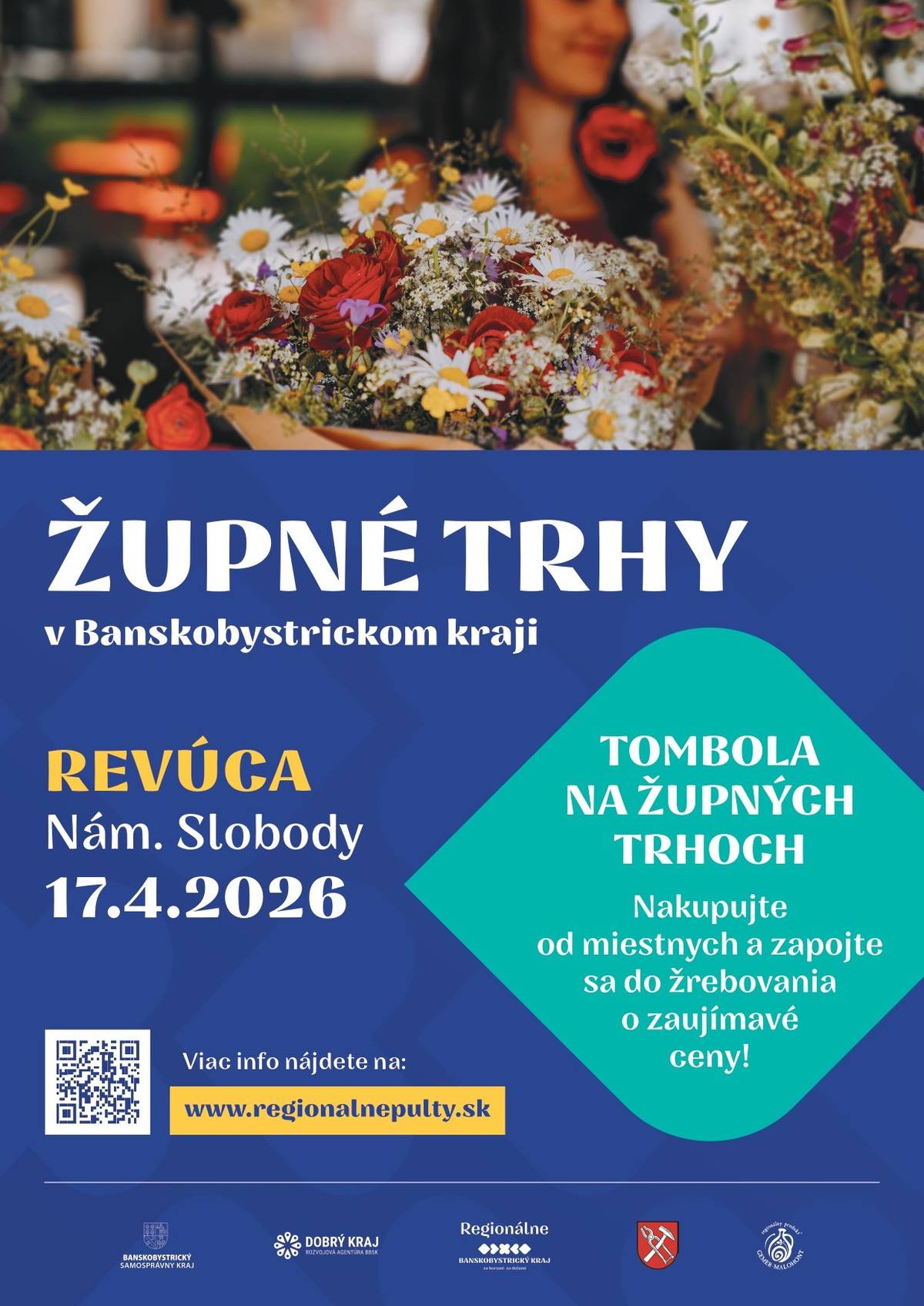 Podpora regionálnych výrobcov a remeselníkov v Banskobystrickom kraji pokračuje aj v roku 2026. Séria Župných trhov ponúkne to najlepšie z domácej produkcie aj v Revúcej. Srdečne vás pozývame na Námestie slobody, v piatok, 17. apríla.