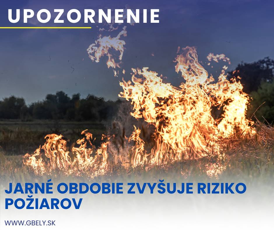 Hasičský a záchranný zbor varuje pred zvýšeným rizikom požiarov v prírodnom prostredí. Najčastejšou príčinou je vypaľovanie trávy a neopatrné spaľovanie odpadu.