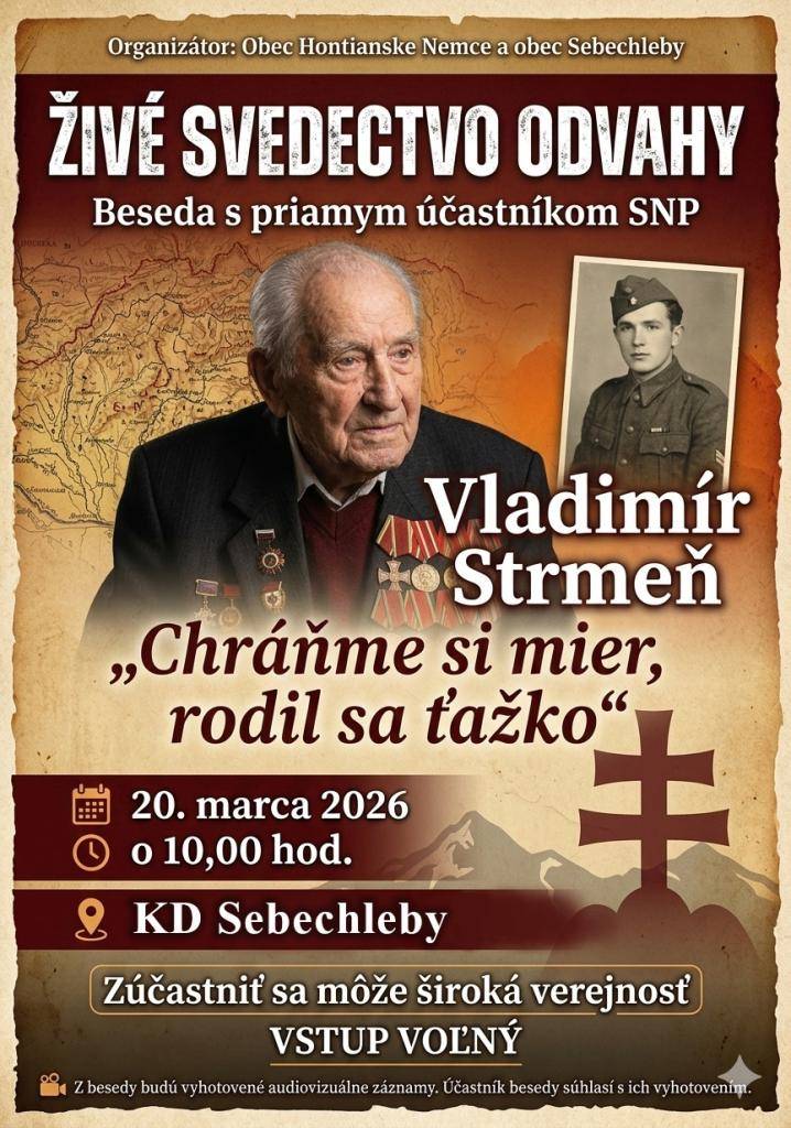 Beseda s priamym účastníkom SNP   20.03.2026 (piatok) o 10:00 hod.   KD Sebechleby