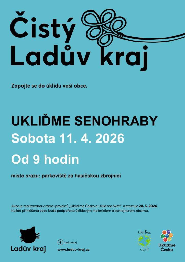 Přijďte s námi udělat Senohraby krásnější a hlavně čistější!   V sobotu 11. 4. od 9 hodin společně uklidíme, vysbíráme odpadky, ať jsou jarní dny u nás v Senohrabech krásnější.   Pytle a rukavice zajištěny.