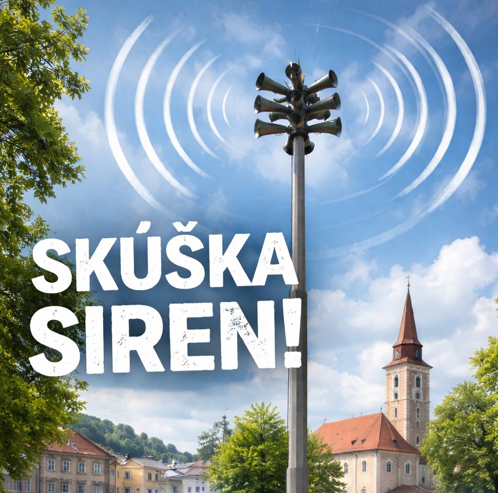 Oznamujeme občanom, že dňa 13.03.2026 (piatok) o 12:00  sa uskutoční pravidelné akustické preskúšanie elektronických a elektromotorických sirén hlasitou skúškou (2-minútový stály tón).