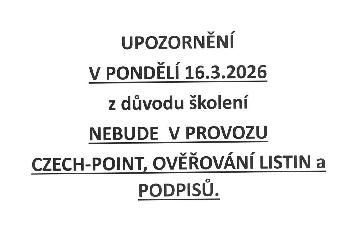 Upozornění na uzavření matriky z důvodu školení.