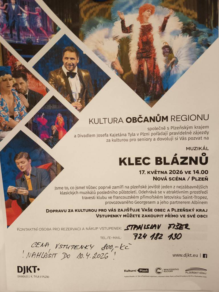 Pozvánka na divadelní představení do DJKT Plzeň 17.5.2026 od 14,00 ho. Nutno se přihlásit do 10.4.2026.
