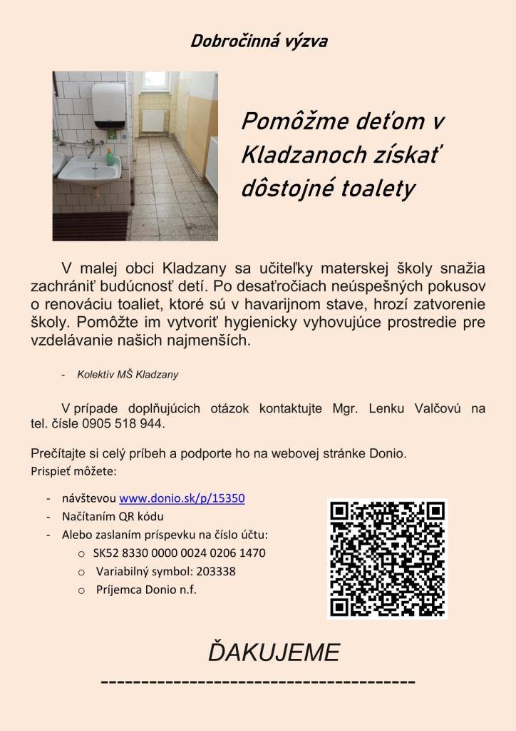 Pomôžme deťom v Kladzanoch získať dôstojné toalety