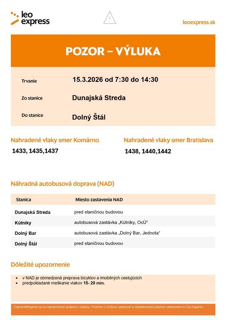 Pozor - Výluka