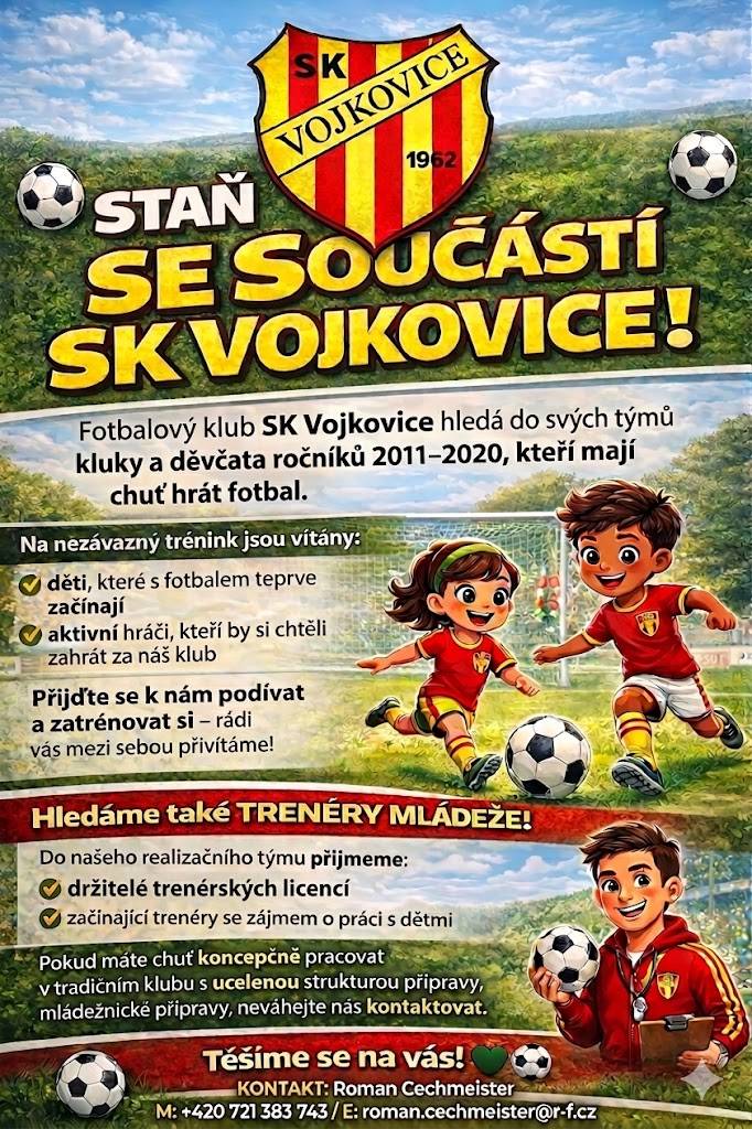 Nábor dětí a trenérů do fotbalového klubu SK Vojkovice