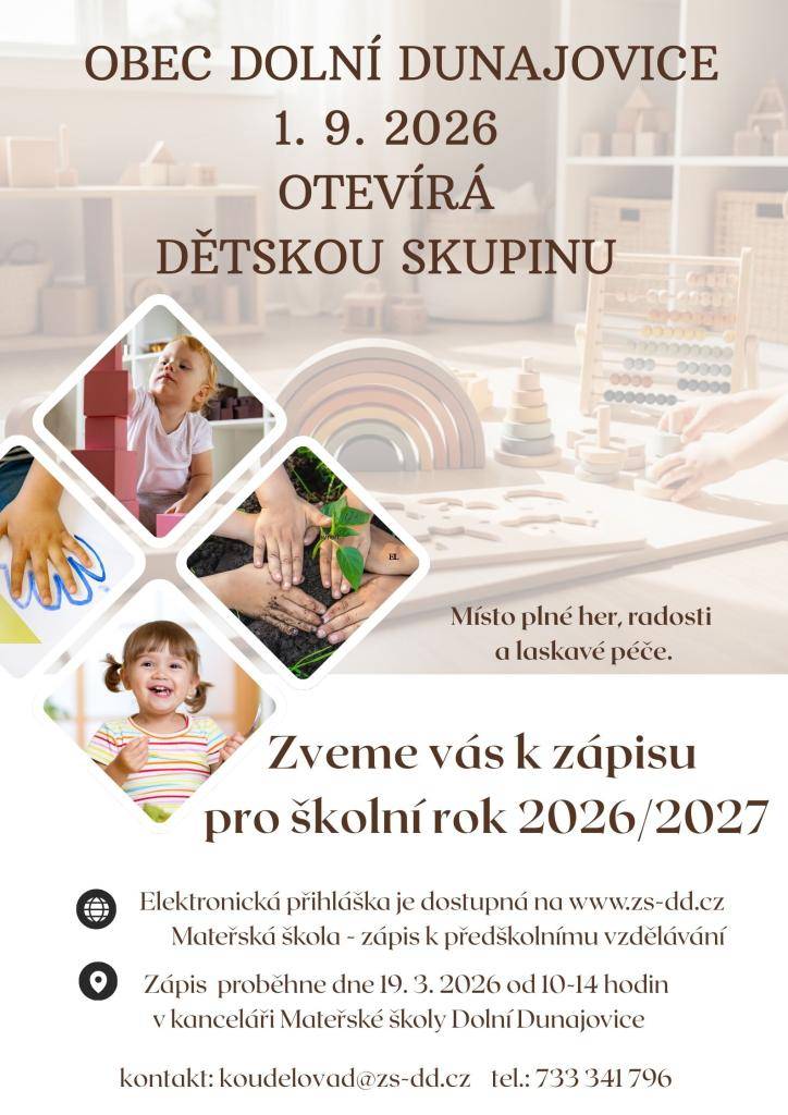 Obec Dolní Dunajovice 1.9.2026 otevírá DĚTSKOU SKUPINU.