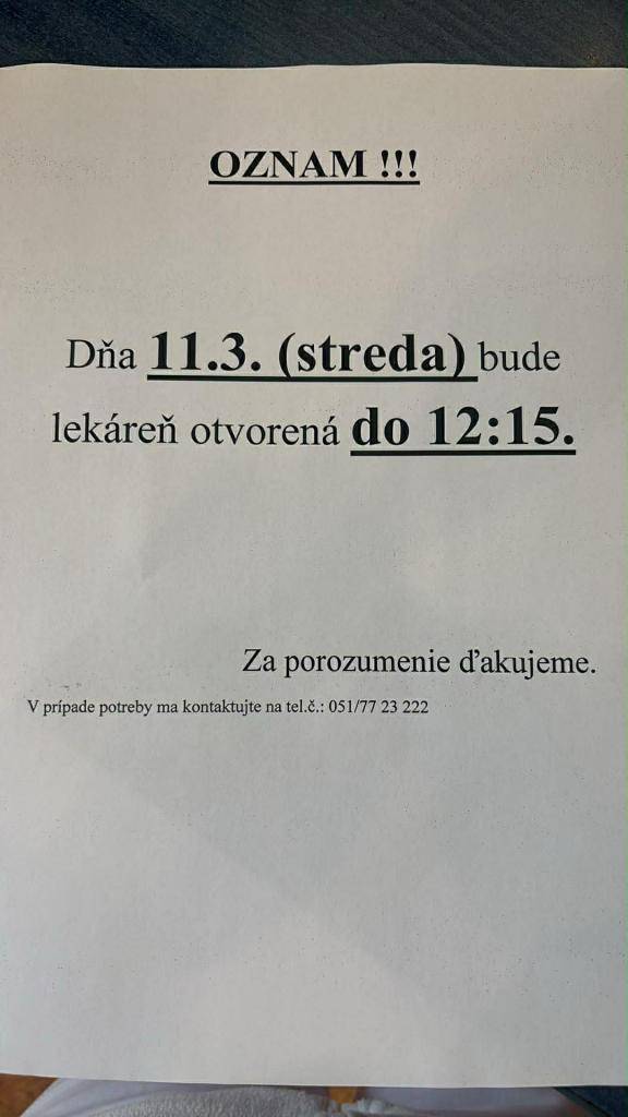 Oznam - Lekáreň v Petrovanoch