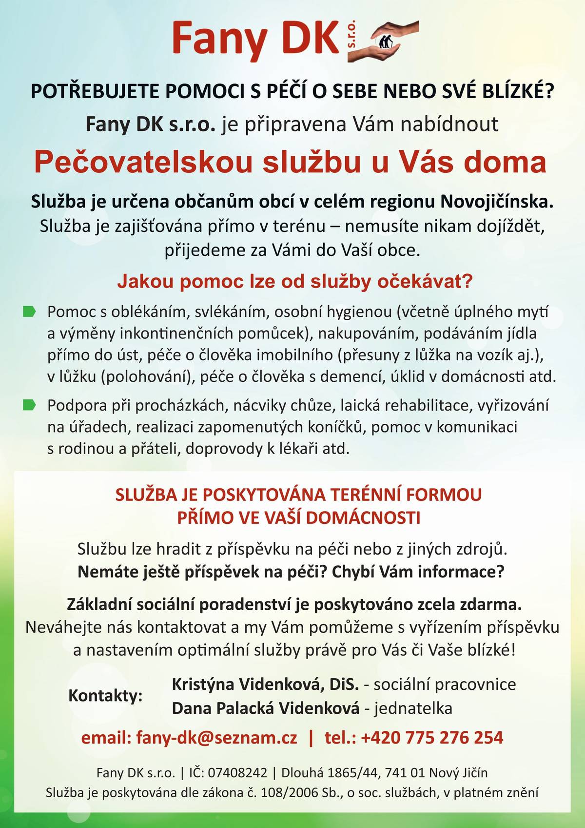 Nabídka pečovatelské služby pro občany Vaší obce