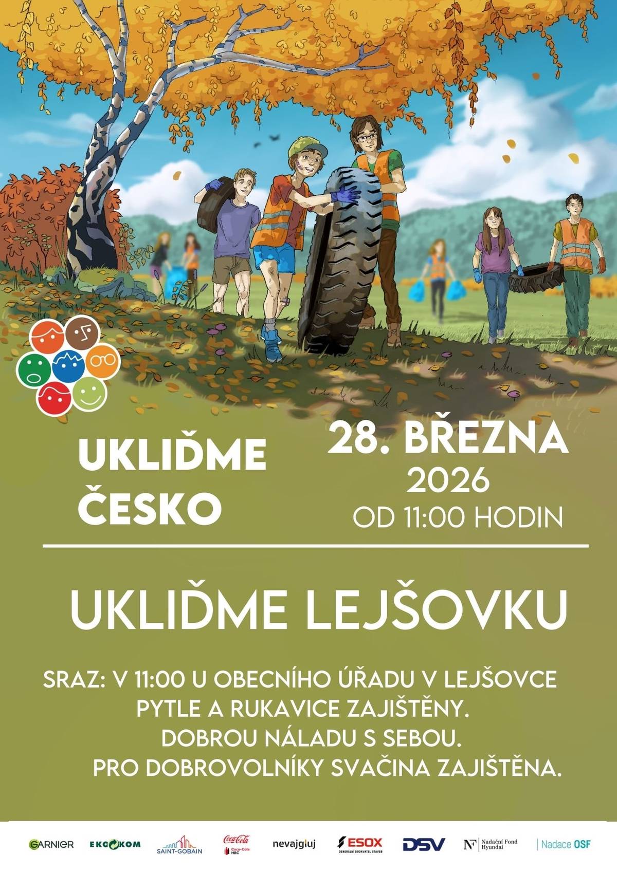 Budeme rádi, když se akce "Ukliďme Česko - ukliďme Lejšovku" zúčastní co možná nejvíc dobrovolníků, kteří jsou ochotni přiložit ruku k dílu a pomohou s úklidem veřejných prostranství.