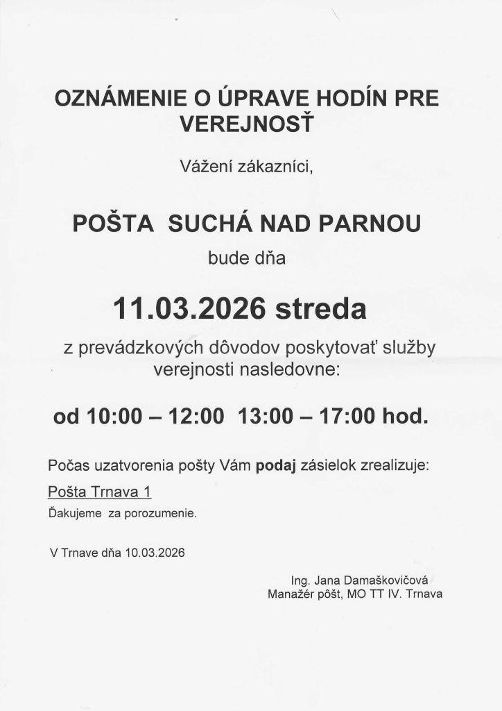 Oznámenie pre verejnosť