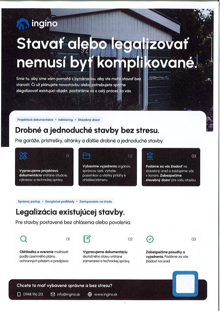 Projektová firma Ingino ponúka projektovanie drobných a jednoduchých stavieb, legalizáciu čiernych stavieb a inžiniering.