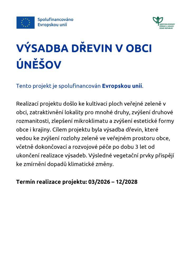 Výsadba dřevin v obci Úněšov