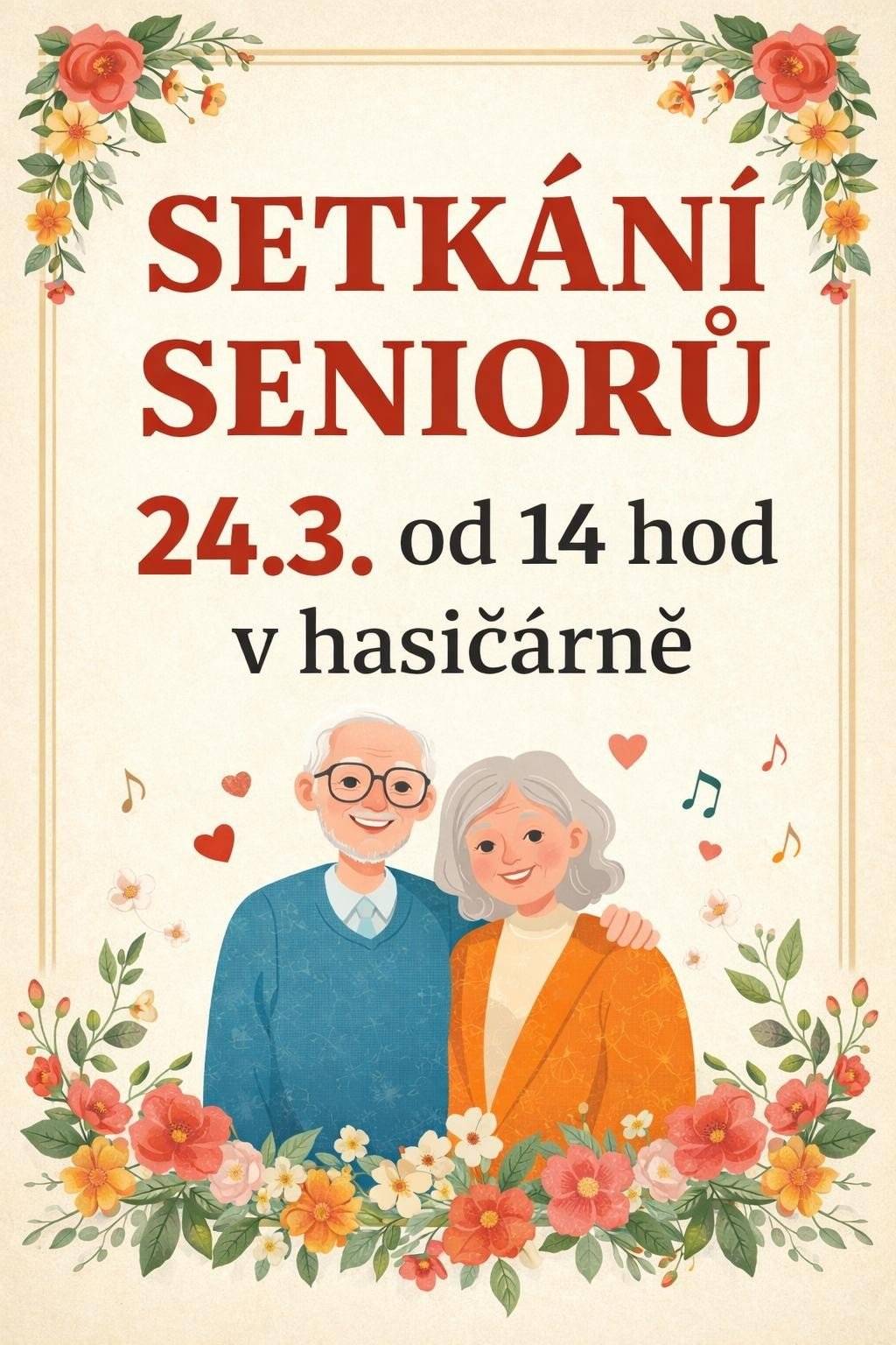 Klub seniorů  Srdečně Vás zveme na první úvodní setkání nového klubu, které se uskuteční 24. března od 14:00 hodin v budově hasičárny č.p. 37 u rybníka. Setkání se bude konat pravidelně každý týden. Přijďte mezi nás strávit příjemné odpoledne, poznat nové přátele a užít si společné chvíle v dobré náladě. V příjemné atmosféře si můžete: popovídat, zahrát společenské hry, lehce se protáhnout a procvičit. K dispozici bude káva, čaj a drobné občerstvení. Těšíme se na společné setkávání.