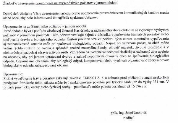 Zvýšené riziko požiarov v jarnom období