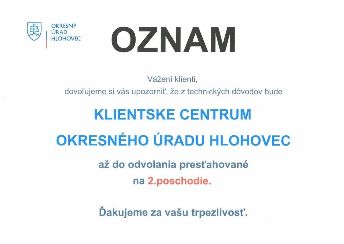 Klientské centrum Okresného úradu v Hlohovci