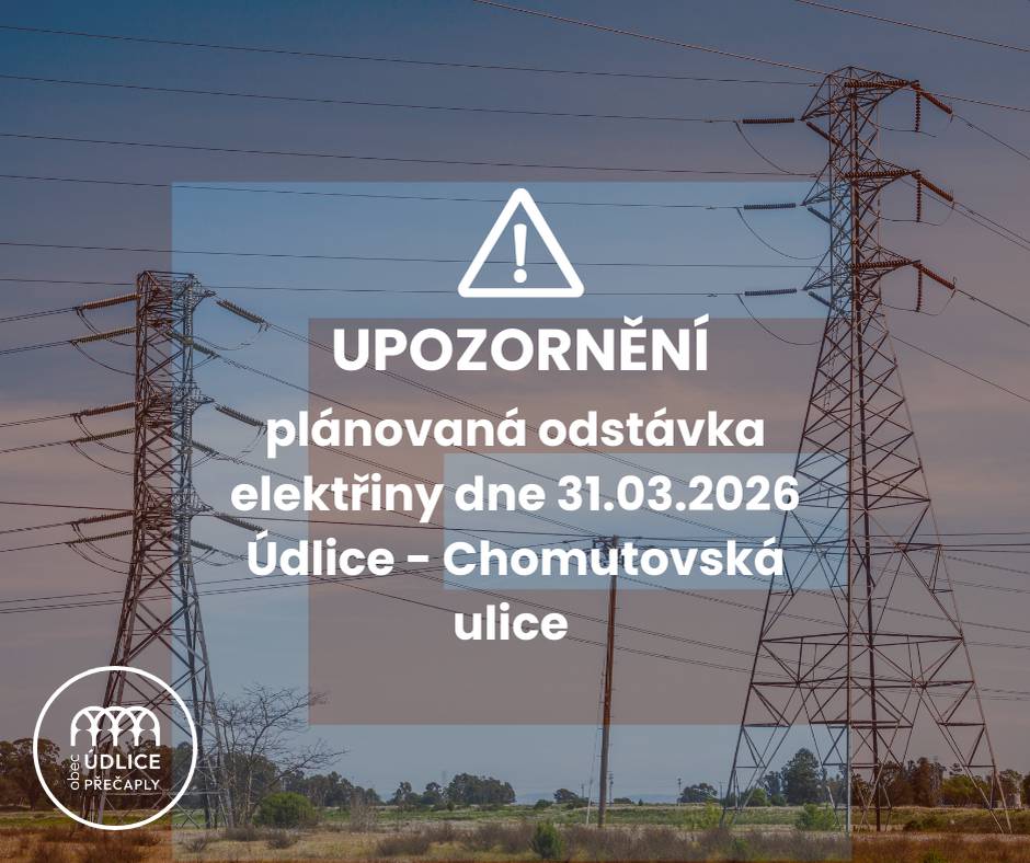 Vážení občané, upozorňujeme na přerušení dodávky elektrické energie v ulici Chomutovská dne 31.03.2026 od 07:00 do 15:00 hodin. Děkujeme za pochopení.