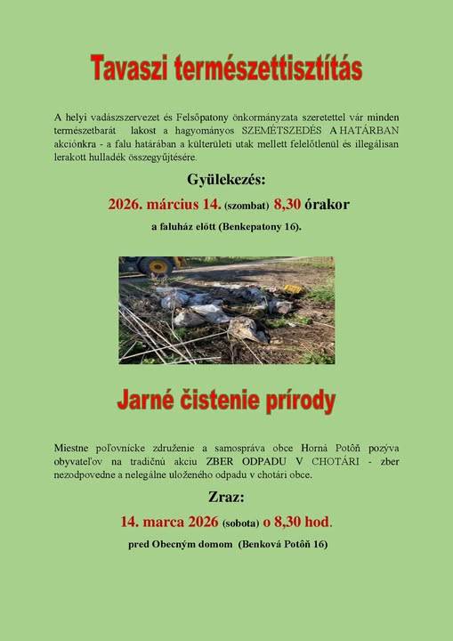 Tavaszi természettitítás - Jarné čistenie prírody