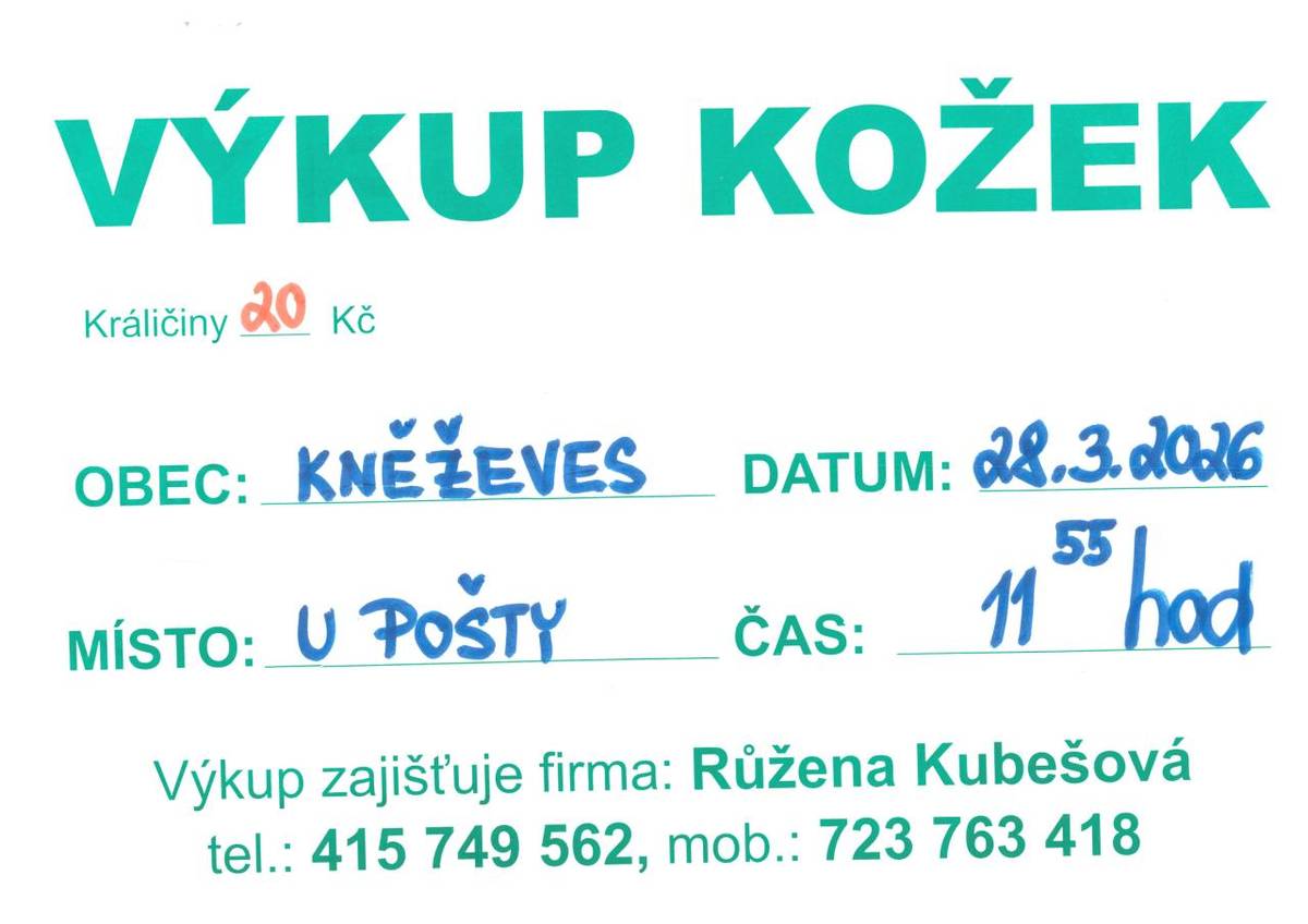 v 11,55hod. u pošty v Kněževsi, R. Kubešová