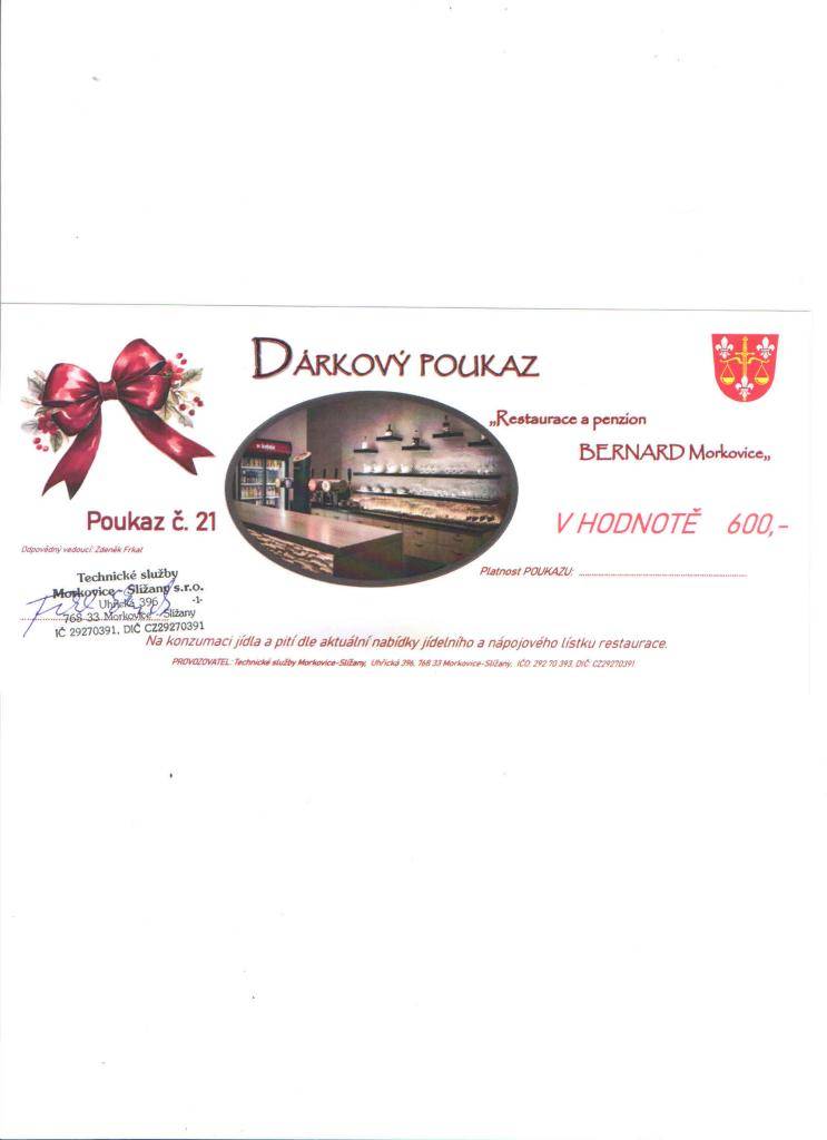 Na pokladně MěÚ je stále možnost zakoupení dárkových poukazů v hodnotě 600,-Kč