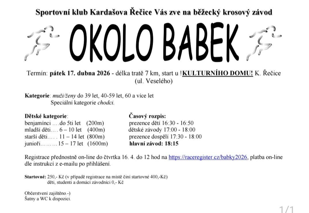 Běžecký krosový závod - OKOLO BABEK - pátek 17. dubna 2026
